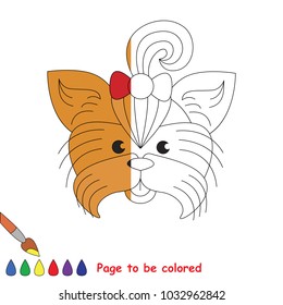 Yorkshire Terrier Face Bow, the coloring book to educate preschool kids with easy gaming level, the kid educational game to color the colorless half by sample.