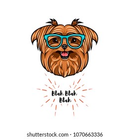 Yorkshire Terrier geek. Smart glasses. Dog portrait. Vector illustration