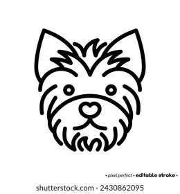 Yorkshire terrier cabeza delgada línea icono. Raza de perro. Trazo editable. Ilustración vectorial.