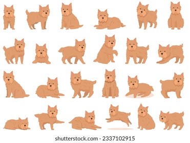 Iconos de Yorkshire Terrier establecen vector de dibujos animados. Perro animal. Cara de mascota