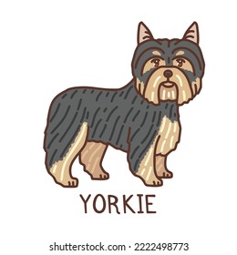 Yorkshire Terrier. Isolated Dog in Doodle Style for Fliers Ads Banners Posters. Vector Illustration