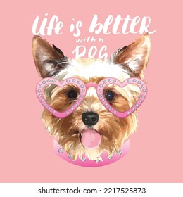 Yorkshire Terrier portrait, Cute dog with lettering quote. Vector illustration.