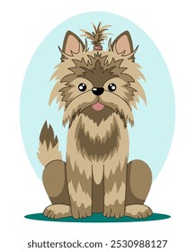 Yorkshire terrier. Ilustração vetorial de cão sentado em estilo plano.