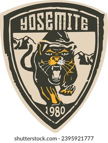 Diseño de estampado o insignia yosemite y de gatos grandes.