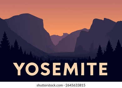 O Yosemite at dusk apresenta uma silhueta encantadora de seus imponentes penhascos de granito e vales serenos, oferecendo uma paisagem icônica perfeita para amantes da natureza e fotógrafos