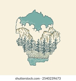 Yosemite ilustração paisagem gráfico mapa design natureza emblema floresta forma vintage