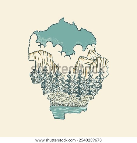 Yosemite illustration landscape graphic map design nature badge forest shape vintage