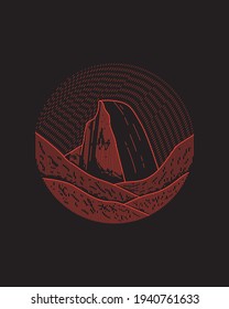 Yosemite National Park in line art style, badge design, T-shirt Art, Tee Design