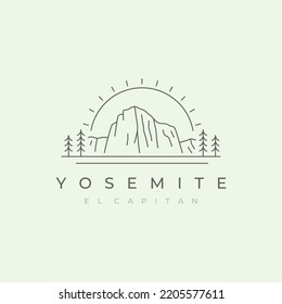 yosemite national park line art logo, el capitan vector illustration design