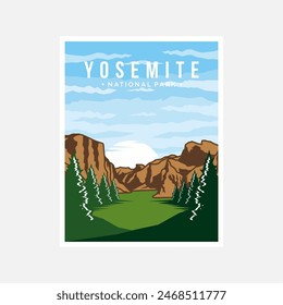 Diseño de Ilustración vectorial de póster del Parque Nacional de Yosemite