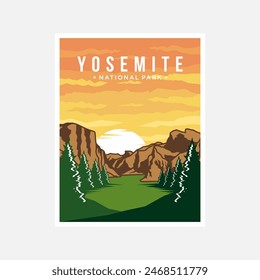 Diseño de Ilustración vectorial de póster del Parque Nacional de Yosemite