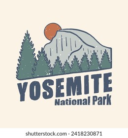 Yosemite National Park Vektorvintage für T-Shirt, Badge, Aufkleber-Illustration