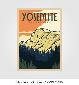 Yosemite National Park Vintage Poster Outdoor Vector Illustration Design