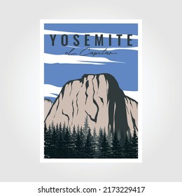 Yosemite National Park Vintage Poster Outdoor Vector Illustration Design, El Capitan.