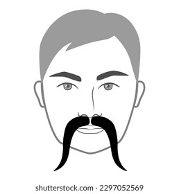 Yosemite Sam mustache Beard style men face illustration Facial hair. Vector grey black portrait male Fashion template flat barber collection set. Stylish hairstyle isolated outline on white background