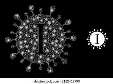 Yota coronavirus icon and constellation mesh Yota coronavirus structure with sparkle light spots. Illuminated constellation generated using Yota coronavirus vector icon and polygonal mesh.