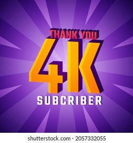Diseño de fondo de celebración de suscriptores de 4 K. 4000 Suscriptores Enhorabuena Plantilla de Medios Sociales.