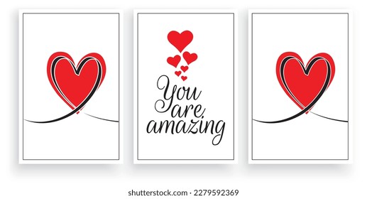 You are amazing, vector. Motivational inspirational life quotes. Positive thinking, affirmation. Three pieces poster esign