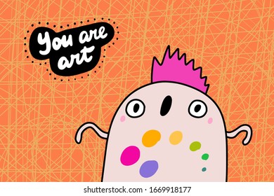 You are art hand drawn vector illustration in cartoon comic style man shocked with paints for prints posters cards