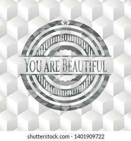 You are Beautiful grey badge with geometric cube white background