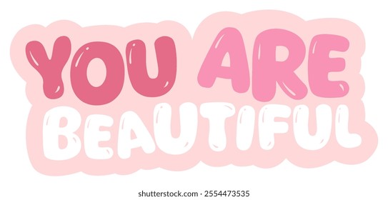 you are beautiful sticker woman quotes wording inspirational colorful pink slogan calligraphy 