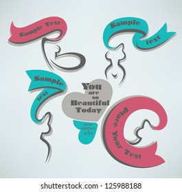 Are you so beautiful today, vector collection of woman emblems with hair look like ribbons