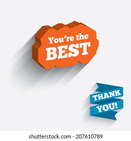 You are the best icon. Customer award symbol. Best buyer. White icon on orange 3D piece of wall. Carved in stone with long flat shadow. Vector