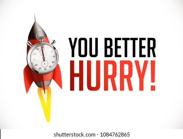 You better hurry - stopwatch with launch rocket concept - deadline symbol