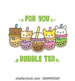 For you bubble Tea  milk tea  Boba Bubble Milk Tea  Vector Illustration