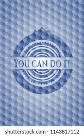 You can do it blue badge with geometric pattern background.