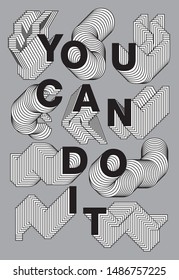 you can do it, layered alphabet, words with phrases about cheer, vector illustration