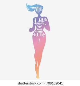 You can do it. Running girl. Motivational and inspirational illustration. Lettering. Sport/Fitness typographic poster.