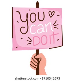 you can doit girl lettering in protest banner vector illustration design