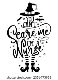 Du kannst mich nicht interessieren, ich bin ein Nurse - Halloween zienweißer Hintergrund mit Besen, Fledermäusen und Hexenhut. Gut für T-Shirt, Maultier, Schrottbuchung, Geschenk, Druckmaschine. Feiertagsangebote. Hexenhut, Besen