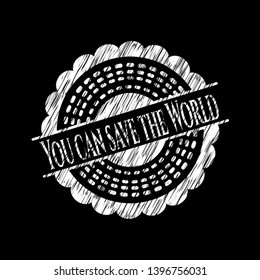 You can save the World chalkboard emblem on black board. Vector Illustration. Detailed.