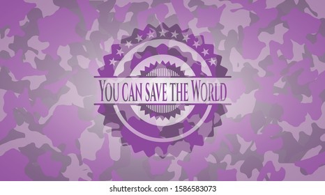 You can save the World pink and purple on camo pattern. Vector Illustration. Detailed.