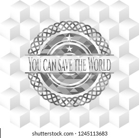 You can save the World realistic grey emblem with geometric cube white background