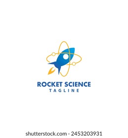 You can see a rocket mixed with a atom symbol, Rocket Science Logo Symbol Design Template Flat Style Vector