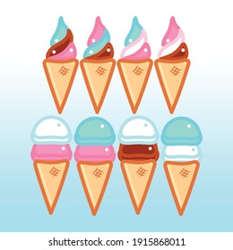 you can take easy accesories design cone ice cream vector for decoration cafe, eating room, product promotion beground and tamplate, fun and play with your cool decoration hope. 