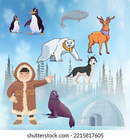 you can use alaska elements happy inuits flat set to design banners, posters, backgrounds, print POD...etc.