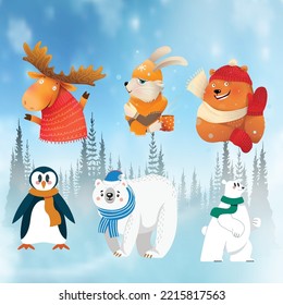 you can use animals collection wearing wool knitted warm clothes to design banners, posters, backgrounds, print POD...etc.