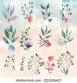 you can use Assortment of watercolor leaves and flowers set to design banners, posters, backgrounds, print POD...etc.