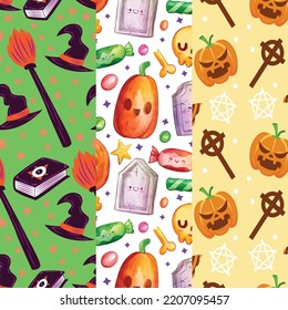 you can use candies halloween flat design seamless patterns to design banners, posters, backgrounds, print POD...etc.