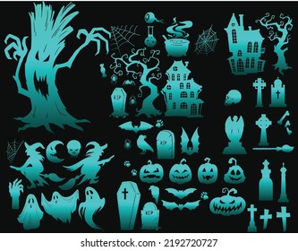 you can use cartoon halloween spooky evil silhouettes witches monsters creepy ghost to design banners, posters, backgrounds, ...etc.