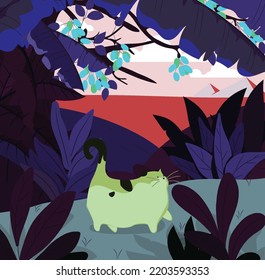 you can use cat walk in forest alone vetor to design banners, posters, backgrounds, print POD...etc.