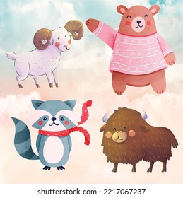 you can use christmas animals winter watercolor hand painted to design banners, posters, backgrounds, print POD...etc.