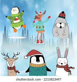 you can use cute animals party ugly christmas sweater to design banners, posters, backgrounds, print POD...etc.