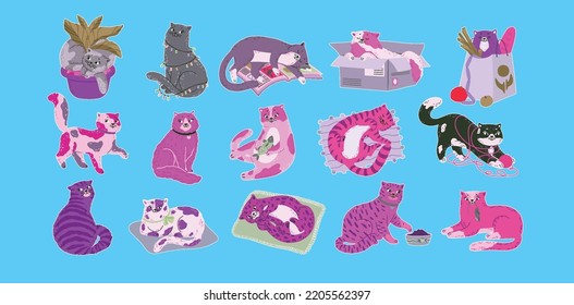 You Can Use Cute Cats Funny Kittens Sleep Play Sit Catch Mouse Kitty In Various Pose To Design Banners, Posters, Backgrounds, Print POD...etc.