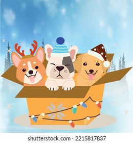 you can use cute dog friends sitting gift box to design banners, posters, backgrounds, print POD...etc.