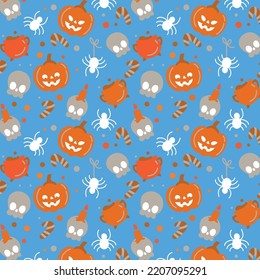 you can use Cute halloween pumpkin with skull and spider web seamless pattern to design banners, posters, backgrounds, print POD...etc.